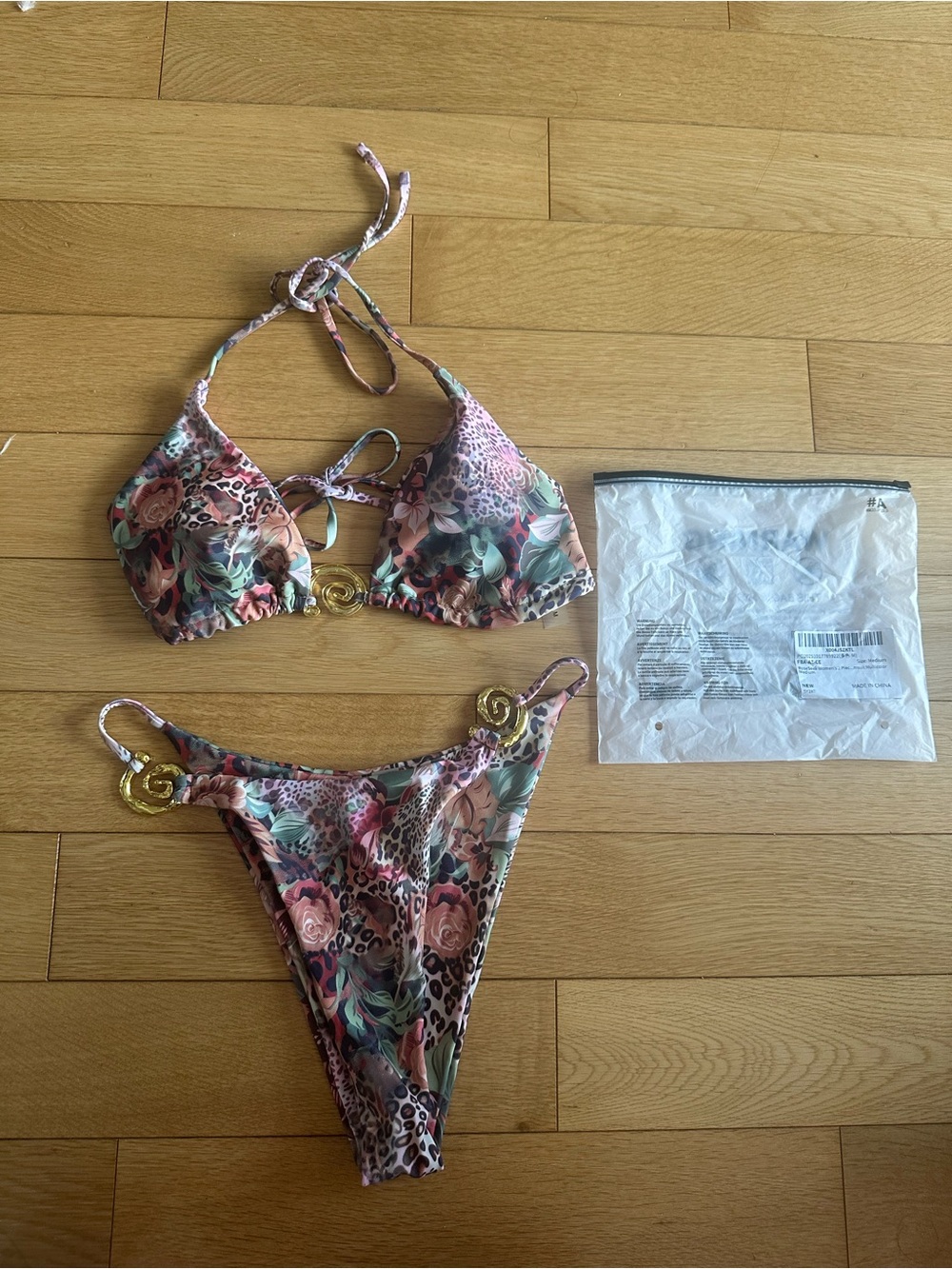 Fashion Nova Floral & Leopard Print Bikini in Pink, Green, Brown